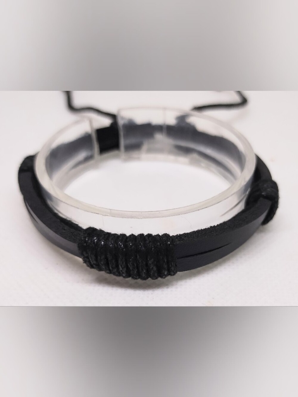 Men's Black Leather‎ Cord and Rope Bracelet Cat1